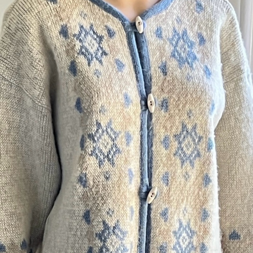 Alafoss Icewool Women's Vintage Blue Nordic Wool Cottagecore Cardigan Jacket - Picture 3 of 12
